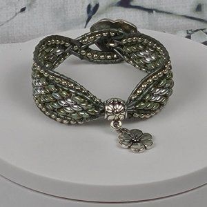 Sage Green Bead & Leather Bracelet